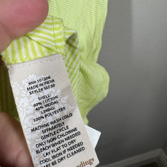 Soft Surroundings Plus 2X Claudia Shift Midi Dress Green Pinstriped Tiered - Picture 8 of 9